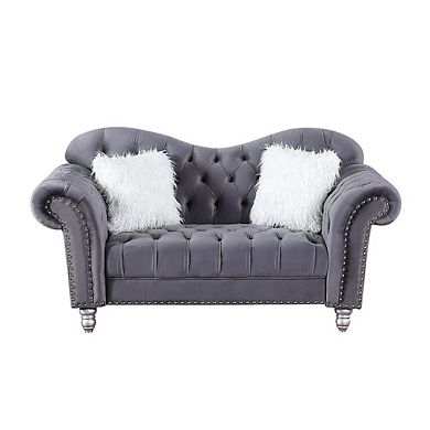 Morden Fort Luxury Classic Velvet 2 Piece America Chesterfield Tufted Camel Back Loveseat And Sofa