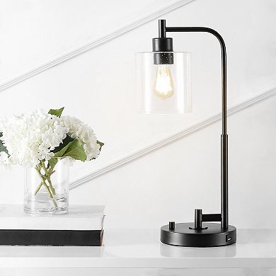 Axel Modern Iron/seeded Glass Farmhouse Industrial Usb Charging Led Task Lamp
