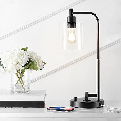Axel Modern Iron/seeded Glass Farmhouse Industrial Usb Charging Led Task Lamp