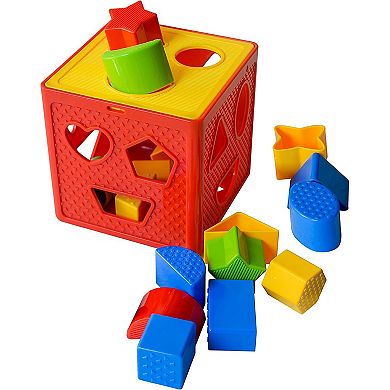 Baby Blocks Shape Sorter Toy - 18 Shapes Color Recognition Shape Toys with Colorful Sorter Cube Box