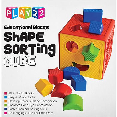 Baby Blocks Shape Sorter Toy - 18 Shapes Color Recognition Shape Toys with Colorful Sorter Cube Box