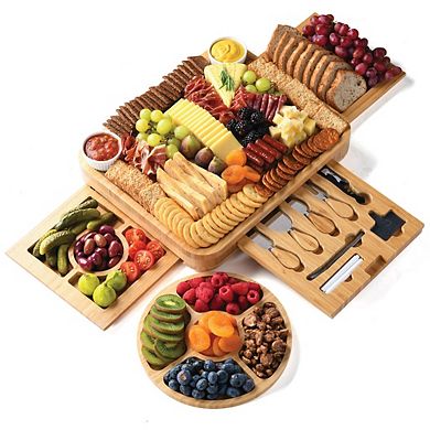 Bamboo Cheese and Meat Board - Simple Charcuterie Board with Serving Utensils