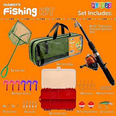 Fishing Pole Set - 32 PCs Fishing Rod Combos Includes Tackle, Gear, Lures, Net, Carry On Bag