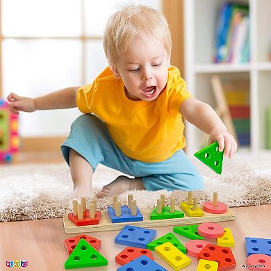 Wooden Sorting & Stacking Educational Kids Learning Toys Color Recognition Stack and Sort 20Pc