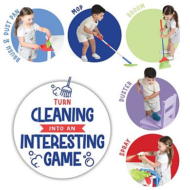 Kids Cleaning Set 12 Piece Includes Broom, Mop, Brush, Dust Pan, Duster, Sponge, Clothes and more