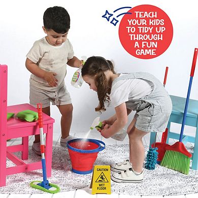 Kids Cleaning Set 12 Piece Includes Broom, Mop, Brush, Dust Pan, Duster, Sponge, Clothes and more