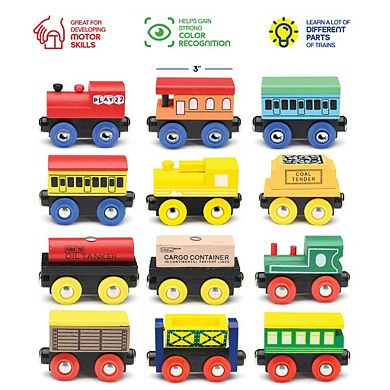 Wooden Train Set 12 PCS - Toy Train Sets For Kids Toddler