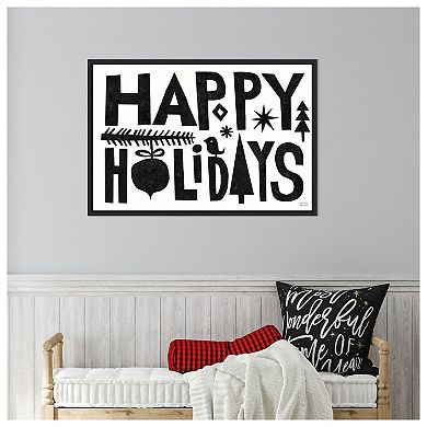 Christmas Whimsy Happy Holidays Black by Michael Mullan Framed Canvas Wall Art Print