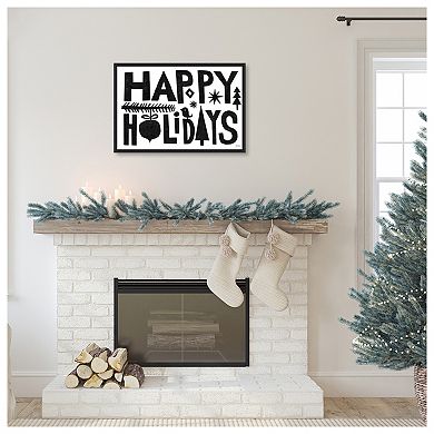 Christmas Whimsy Happy Holidays Black by Michael Mullan Framed Canvas Wall Art Print