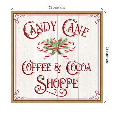 Vintage Christmas Signs I-Candy Cane Coffee by Tara Reed Framed Canvas Wall Art Print