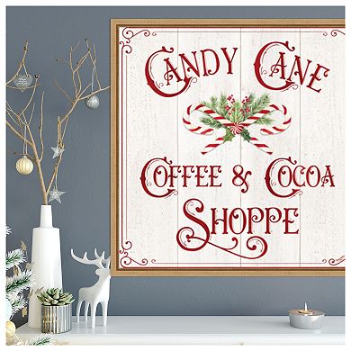 Vintage Christmas Signs I-Candy Cane Coffee by Tara Reed Framed Canvas Wall Art Print
