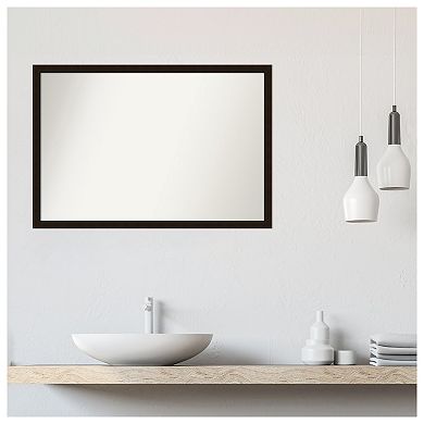 Espresso Non-beveled Wood Bathroom Wall Mirror