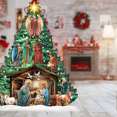 Nativity Christmas Tree Outdoor Indoor Wooden Decor By G. Debrekht
