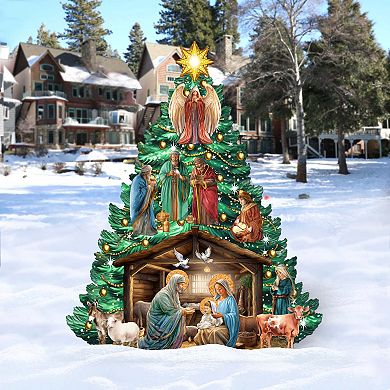 Nativity Christmas Tree Outdoor Indoor Wooden Decor By G. Debrekht