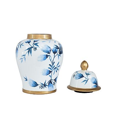 A&B Home Blue Floral Porcelain Ginger Decorative Jar Floor Decor