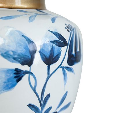 A&B Home Blue Floral Porcelain Ginger Decorative Jar Floor Decor