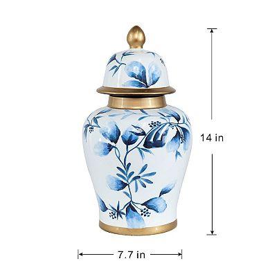 A&B Home Blue Floral Porcelain Ginger Decorative Jar Floor Decor