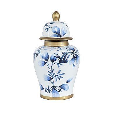 A&B Home Blue Floral Porcelain Ginger Decorative Jar Floor Decor