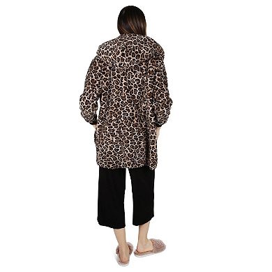 Women's Leopard Plush Hooded Cardigan