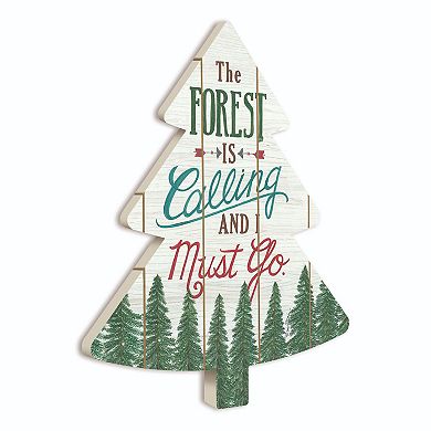18" White and Green "The Forest is Calling and I Must Go" Christmas Tree Cutout