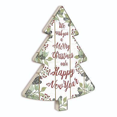 18" White and Green "We Wish You a Merry Christmas" Hanging Tree Wall Decor