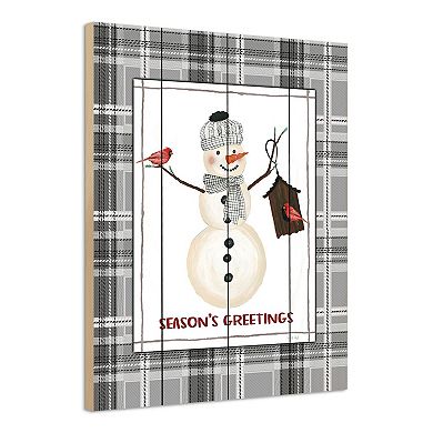 White and Gray Season's Greetings Snowman Christmas Rectangular Wall Art Decor 16" x 12"