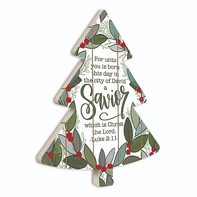 18" White and Green "Savior Christ the Lord" Christmas Tree Cutout Wall Décor