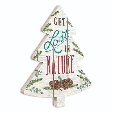 18" White and Red "Get Lost in Nature" Christmas Tree Cutout Wall Décor