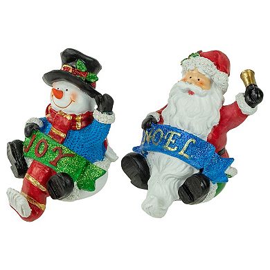 Set of 2 Santa and Snowman Glittered Christmas Stocking Holders 5"