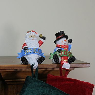 Set of 2 Santa and Snowman Glittered Christmas Stocking Holders 5"