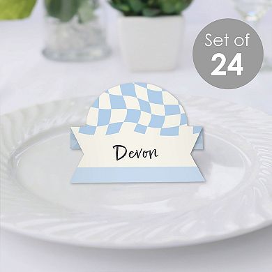 Big Dot Of Happiness Blue Checkered Party - Tent Buffet Card - Table Name Place Cards - 24 Ct