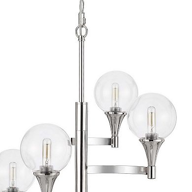 Chandelier with 4 Globe Glass Shades and Cone Design Holders, Chrome