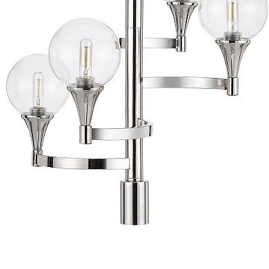 Chandelier with 4 Globe Glass Shades and Cone Design Holders, Chrome