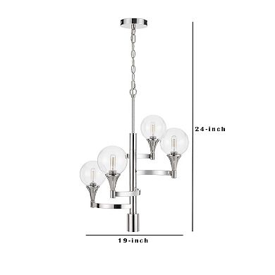 Chandelier with 4 Globe Glass Shades and Cone Design Holders, Chrome