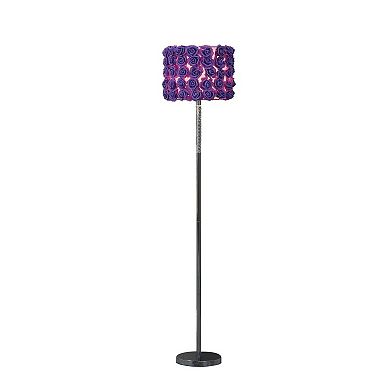Finn 63 Inch Glamorous Floor Lamp, Rose Accent Shade, 100W, Purple, Silver