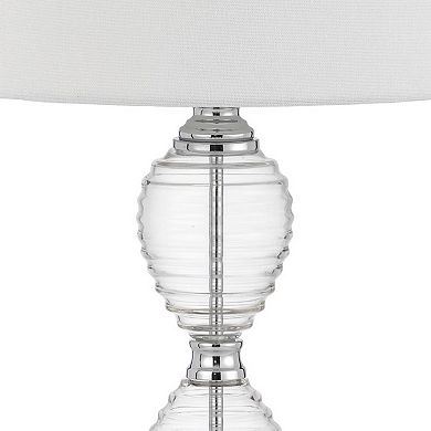 23 Inch Hourglass Ribbed Glass Base Table Lamp, Dimmer, Clear