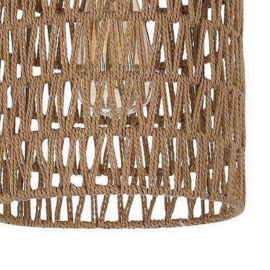 8 Inch Dia. Pendant Ceiling Light Fixture, Rope Woven Shade, Brown, Chrome