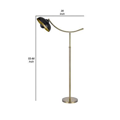 66 Inch Adjustable Arc Floor Lamp, Dome Shade, Dark Bronze, Antique Brass