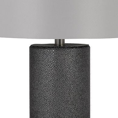 27 Inch Ceramic Table Lamp, Faux Leather Wrapped, Dimmer, Gray