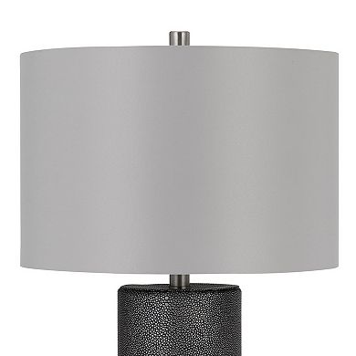 27 Inch Ceramic Table Lamp, Faux Leather Wrapped, Dimmer, Gray