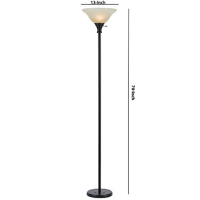 Metal Round 3 Way Torchiere Lamp with Frosted Shade, Dark Bronze and Gold