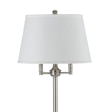 Metal Floor Lamp with Tapered Drum Shade and Stalk Support, Silver