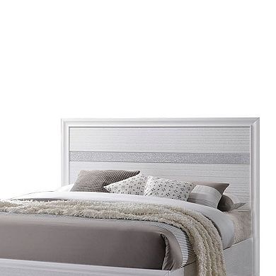 Wooden Twin Size bed with Bracket Legs and Crystal Accented Headboard, White