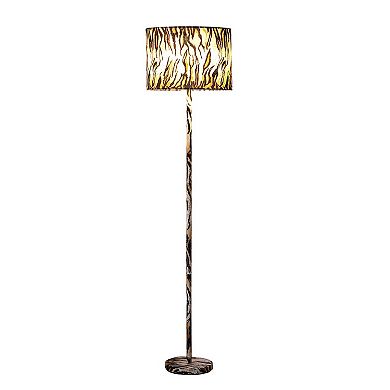 Fabric Wrapped Floor Lamp with Animal Print, Yellow and Black
