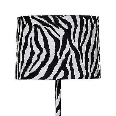 Fabric Wrapped Floor Lamp with Animal Print, White and Black