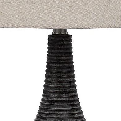 29 Inch Classic Table Lamp, Textured Lined Body, Ceramic, Charcoal Black