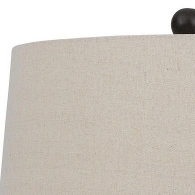 29 Inch Classic Table Lamp, Textured Lined Body, Ceramic, Charcoal Black