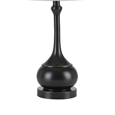 Elongated Bellied Shape Metal Accent Lamp with Drum Shade, Black
