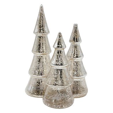 LumaBase Battery Operated Silver Finish Mercury Glass Trees Table Decor 3-piece Set