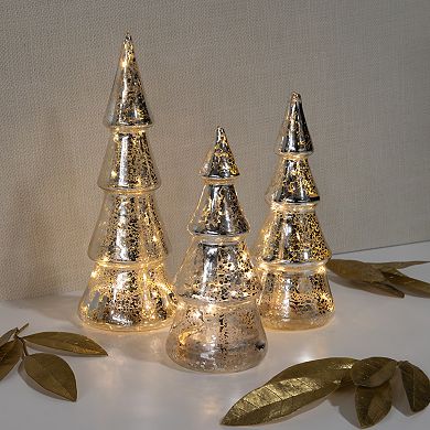 LumaBase Battery Operated Silver Finish Mercury Glass Trees Table Decor 3-piece Set